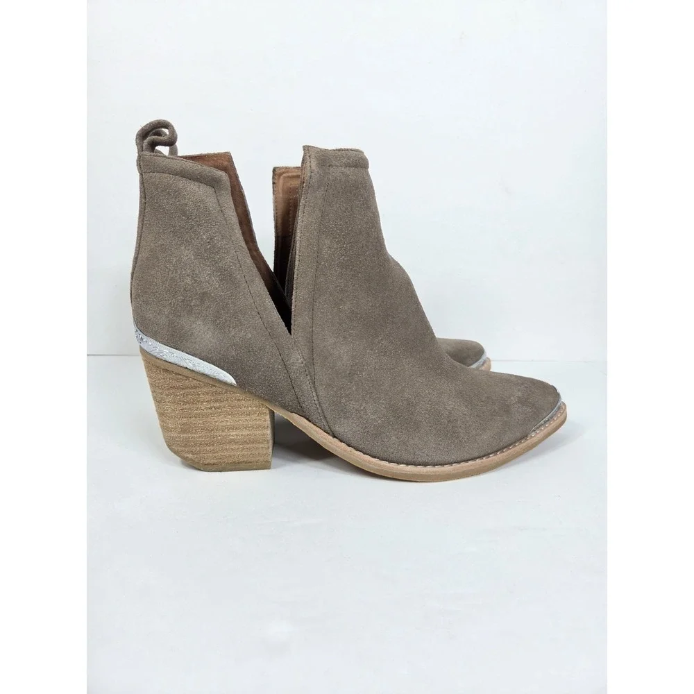 Jeffrey Campbell Cromwell Ankle Boots Western Suede Womens 9.5 Silver Trim Boho